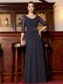 Tasteful A-Line Chiffon Ruched Scoop 3/4 Sleeves Floor-Length Mother of the Bride Dress