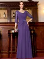 Tasteful A-Line Chiffon Ruched Scoop 3/4 Sleeves Floor-Length Mother of the Bride Dress