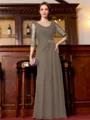 Tasteful A-Line Chiffon Ruched Scoop 3/4 Sleeves Floor-Length Mother of the Bride Dress