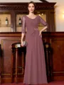 Tasteful A-Line Chiffon Ruched Scoop 3/4 Sleeves Floor-Length Mother of the Bride Dress
