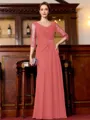 Tasteful A-Line Chiffon Ruched Scoop 3/4 Sleeves Floor-Length Mother of the Bride Dress