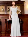 Tasteful A-Line Chiffon Ruched Scoop 3/4 Sleeves Floor-Length Mother of the Bride Dress