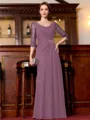 Tasteful A-Line Chiffon Ruched Scoop 3/4 Sleeves Floor-Length Mother of the Bride Dress