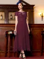 Immaculate A-Line Chiffon Applique Bateau Short Sleeves Tea-Length Mother of the Bride Dress