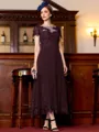 Immaculate A-Line Chiffon Applique Bateau Short Sleeves Tea-Length Mother of the Bride Dress