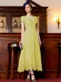 Immaculate A-Line Chiffon Applique Bateau Short Sleeves Tea-Length Mother of the Bride Dress