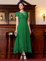 Immaculate A-Line Chiffon Applique Bateau Short Sleeves Tea-Length Mother of the Bride Dress