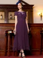Immaculate A-Line Chiffon Applique Bateau Short Sleeves Tea-Length Mother of the Bride Dress