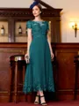 Immaculate A-Line Chiffon Applique Bateau Short Sleeves Tea-Length Mother of the Bride Dress