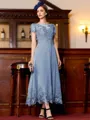Immaculate A-Line Chiffon Applique Bateau Short Sleeves Tea-Length Mother of the Bride Dress