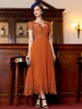 Immaculate A-Line Chiffon Applique Bateau Short Sleeves Tea-Length Mother of the Bride Dress