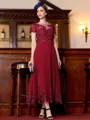 Immaculate A-Line Chiffon Applique Bateau Short Sleeves Tea-Length Mother of the Bride Dress