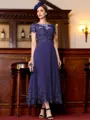 Immaculate A-Line Chiffon Applique Bateau Short Sleeves Tea-Length Mother of the Bride Dress