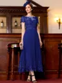 Immaculate A-Line Chiffon Applique Bateau Short Sleeves Tea-Length Mother of the Bride Dress