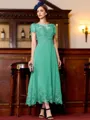 Immaculate A-Line Chiffon Applique Bateau Short Sleeves Tea-Length Mother of the Bride Dress