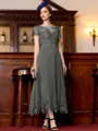 Immaculate A-Line Chiffon Applique Bateau Short Sleeves Tea-Length Mother of the Bride Dress