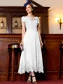 Immaculate A-Line Chiffon Applique Bateau Short Sleeves Tea-Length Mother of the Bride Dress