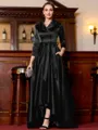 Charming A-Line Satin Ruched V-Neck Long Sleeves Asymmetrical Mother of the Bride Dress