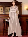Charming A-Line Satin Ruched V-Neck Long Sleeves Asymmetrical Mother of the Bride Dress