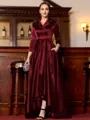 Charming A-Line Satin Ruched V-Neck Long Sleeves Asymmetrical Mother of the Bride Dress