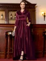 Charming A-Line Satin Ruched V-Neck Long Sleeves Asymmetrical Mother of the Bride Dress