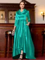 Charming A-Line Satin Ruched V-Neck Long Sleeves Asymmetrical Mother of the Bride Dress