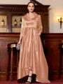 Charming A-Line Satin Ruched V-Neck Long Sleeves Asymmetrical Mother of the Bride Dress