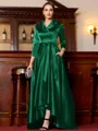 Charming A-Line Satin Ruched V-Neck Long Sleeves Asymmetrical Mother of the Bride Dress