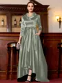 Charming A-Line Satin Ruched V-Neck Long Sleeves Asymmetrical Mother of the Bride Dress