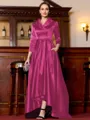 Charming A-Line Satin Ruched V-Neck Long Sleeves Asymmetrical Mother of the Bride Dress