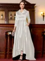 Charming A-Line Satin Ruched V-Neck Long Sleeves Asymmetrical Mother of the Bride Dress