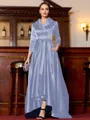 Charming A-Line Satin Ruched V-Neck Long Sleeves Asymmetrical Mother of the Bride Dress