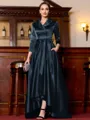 Charming A-Line Satin Ruched V-Neck Long Sleeves Asymmetrical Mother of the Bride Dress