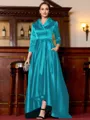 Charming A-Line Satin Ruched V-Neck Long Sleeves Asymmetrical Mother of the Bride Dress