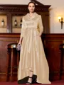 Charming A-Line Satin Ruched V-Neck Long Sleeves Asymmetrical Mother of the Bride Dress