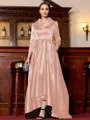 Charming A-Line Satin Ruched V-Neck Long Sleeves Asymmetrical Mother of the Bride Dress