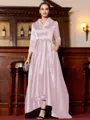 Charming A-Line Satin Ruched V-Neck Long Sleeves Asymmetrical Mother of the Bride Dress