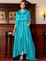 Charming A-Line Satin Ruched V-Neck Long Sleeves Asymmetrical Mother of the Bride Dress
