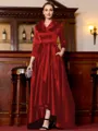 Charming A-Line Satin Ruched V-Neck Long Sleeves Asymmetrical Mother of the Bride Dress