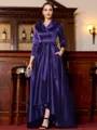 Charming A-Line Satin Ruched V-Neck Long Sleeves Asymmetrical Mother of the Bride Dress