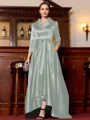 Charming A-Line Satin Ruched V-Neck Long Sleeves Asymmetrical Mother of the Bride Dress