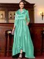 Charming A-Line Satin Ruched V-Neck Long Sleeves Asymmetrical Mother of the Bride Dress