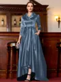 Charming A-Line Satin Ruched V-Neck Long Sleeves Asymmetrical Mother of the Bride Dress