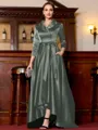 Charming A-Line Satin Ruched V-Neck Long Sleeves Asymmetrical Mother of the Bride Dress