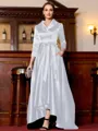 Charming A-Line Satin Ruched V-Neck Long Sleeves Asymmetrical Mother of the Bride Dress