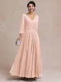 Stylish A-line V-Neck Long Sleeves Appliques Lace Ankle-Length Chiffon Mother of the Bride Dress