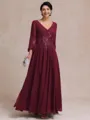 Stylish A-line V-Neck Long Sleeves Appliques Lace Ankle-Length Chiffon Mother of the Bride Dress