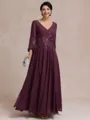 Stylish A-line V-Neck Long Sleeves Appliques Lace Ankle-Length Chiffon Mother of the Bride Dress
