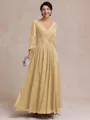 Stylish A-line V-Neck Long Sleeves Appliques Lace Ankle-Length Chiffon Mother of the Bride Dress