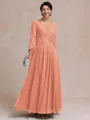 Stylish A-line V-Neck Long Sleeves Appliques Lace Ankle-Length Chiffon Mother of the Bride Dress